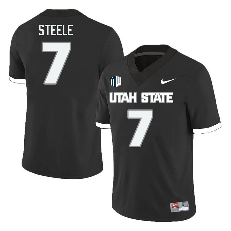 Utah State Aggies #7 Xavion Steele College Football Jerseys Stitched Sale-Black